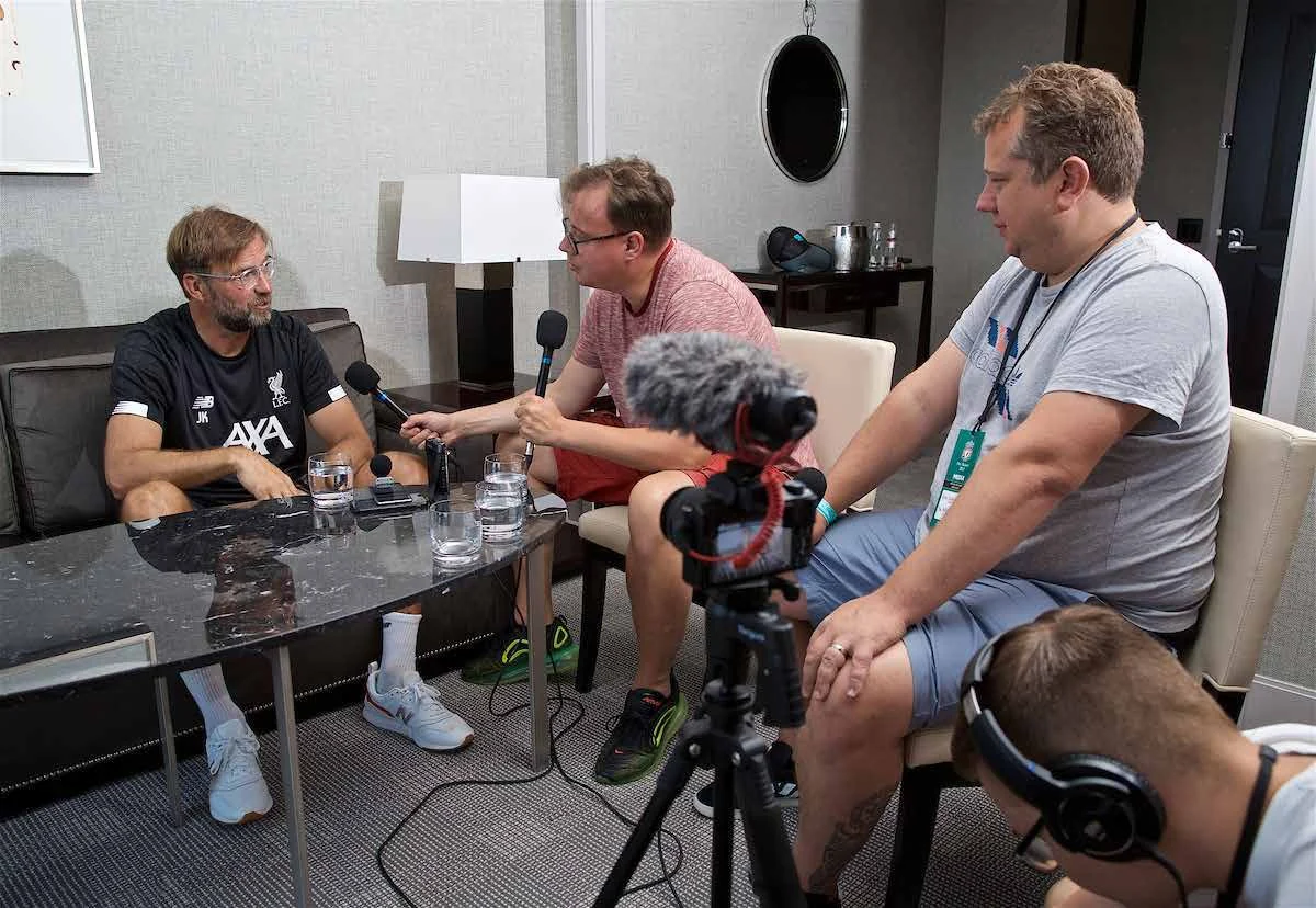 A conversation being recorded at The Anfield Wrap studio