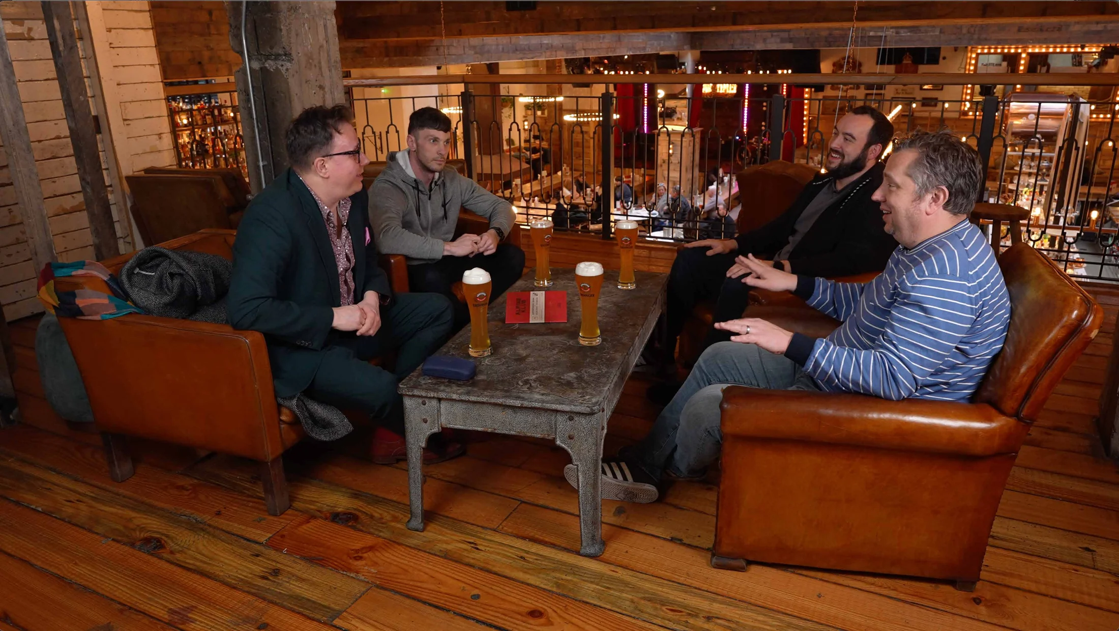 The Anfield Wrap recording a round-table conversation in a Liverpool pub